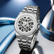 1pc Mechanical Style Men's Watch, Hollow Dial Octagonal Case, With Calendar Display, Suitable For Work And Daily Wear Gift - one-size - View 8