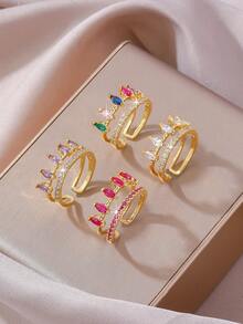 1枚彩虹锆石铜质开口戒指，轻巧精致，适合日常佩戴和约会。 - 金色 - 查看 2