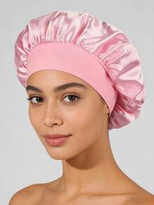 1个丝绸睡眠帽，缎面发帽，女士宽檐高弹力帽，丝绸睡眠帽，高端缎面护发帽，卷发丝绸发带睡眠帽 - 彩色 - 查看 4