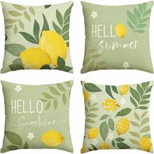 Hello Summer 柠檬花卉绿色抱枕套4件套，H Hello Sunshine 桉树叶波点假日季节抱枕套 - 綠色 - 查看 10