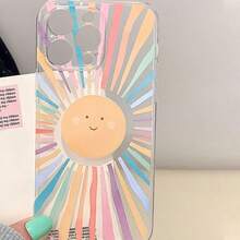 Cartoon Colorful Striped Sun Pattern Anti-Drop Phone Case, Compatible With Apple - Clear - View 3