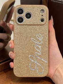 [Tùy chỉnh] Ốp lưng điện thoại cá nhân hóa với chữ cái và tên, kiểu dáng sang trọng, đính đá lấp lánh, tương thích với iPhone 17 Pro Max 17 16 15 14 13 12 11 Pro Max 14 15 16 Plus, chống sốc và bảo vệ. - Vàng - Xem 13