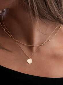1 chiếc vòng cổ mặt đĩa hai lớp (số lượng hạt ngẫu nhiên) - Vàng - Xem 1