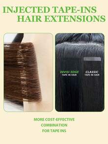Invisible Injected Tape-In Hair Extensions Remy Human Hair Natural Straight Light Beige Skin Weft Seamless Invisible Tape Ins For Fine Thin Hair Reusable Tangle Free 12-20 Inch 20pcs/Pack Natural Looking Long Hair Extensions For Women Daily Party Wedding Prom Formal Events - Multicolor - View 1