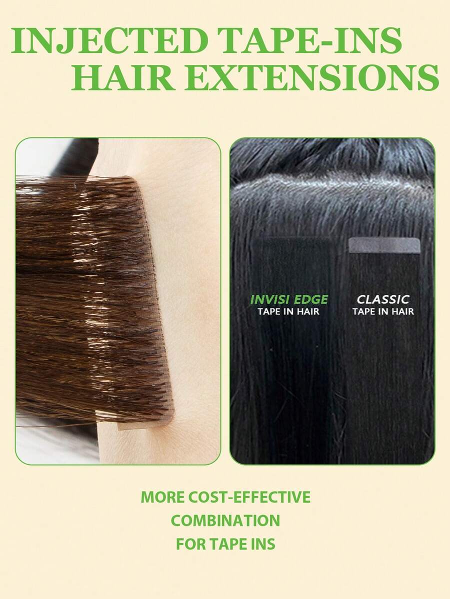 Invisible Injected Tape-In Hair Extensions Remy Human Hair Natural Straight Light Beige Skin Weft Seamless Invisible Tape Ins For Fine Thin Hair Reusable Tangle Free 12-20 Inch 20pcs/Pack Natural Looking Long Hair Extensions For Women Daily Party Wedding Prom Formal Events - Multicolor - View 1