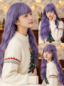 Tóc giả dài 28 inch màu trắng có mái, tóc gợn sóng tự nhiên, tóc giả tổng hợp dành cho nữ, dùng hàng ngày, cosplay, dự tiệc (Trắng, Xanh tím) - Nhiều màu - Xem 2