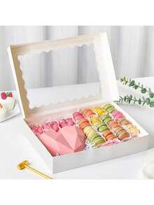 10个装带透明窗口面包盒，尺寸12 x 8 x 2.5英寸，大号白色饼干盒，自爆糖果盒，适用于盛放馅饼、蛋糕、松饼、甜甜圈和糕点，适用于派对、节日、婚礼、生日和其他场合。 - 白色 - 查看 3