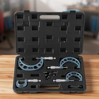 4 PCS Micrometer Set, 0-1"/1-2"/2-3"/3-4" Machinist Outside Micrometer, Ultra-Precision 0.0001 Accuracy, Professional Machinist Tools With Protective Case, For Metalworking & Engineering