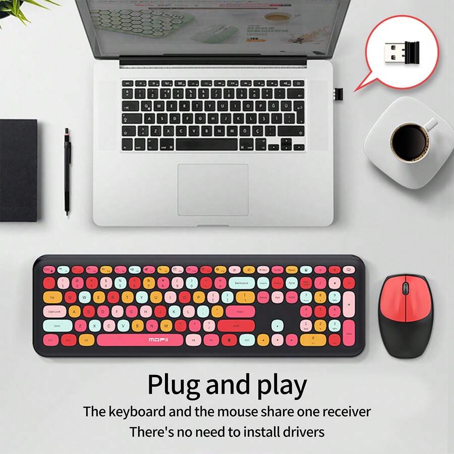 Juego de teclado y ratón inalámbricos Mofii 666, diseño redondo ultra delgado y lindo, adecuado para escribir en casa/oficina, teclado inalámbrico para portátil para MacBook y (no compatible)