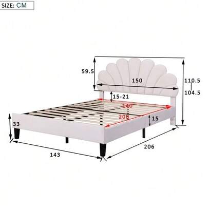 Polsterbett Doppelbett 140 X 200 Cm, Bettrahmen Mit Blumenförmigem Kopfteil Und Lattenrost, Erwachsenen-Jugendbett In High-Freundlichem Samtstoff, Gästebett Beige
