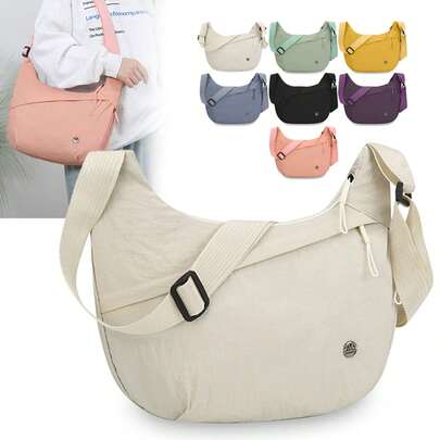 Women's Lightweight Dumpling Crossbody Bag, Large Capacity Versatile Shoulder Bag, Adjustable Strap, Solid Color Minimalist Design, Lightweight & Breathable, Travel Essential, Tassel Zipper, Fashion Metal Decor, Elegant Crescent Shape