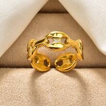 1pc Classic Minimalist 18K Gold Plated 3D Pig Nose Open Ring, Suitable For Daily Wear For Women - Gold - View 3