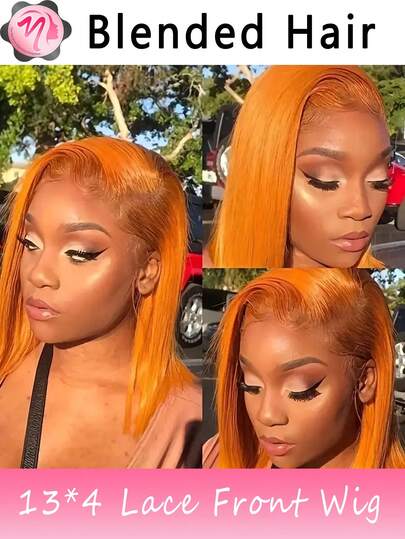 时尚女士短假发，高温烫直，波波头造型，13*4前蕾丝假发，180%密度，6-16英寸混合波波头，适合日常佩戴、家庭聚会、节日、派对等场合，黑色/棕色/酒红色/橙色可选，带婴儿发，烫发前已预先处理，已预先提取，已预先修剪。