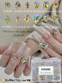 KIRAME 120颗尖头彩色水钻，K9玻璃材质，不同形状，6-14毫米混合尺寸，美甲装饰套装，含一支点钻笔，适合在家DIY美甲，也适用于美甲沙龙、圣诞节、新年、母亲节等节日场合。 - 彩色 - 查看 3
