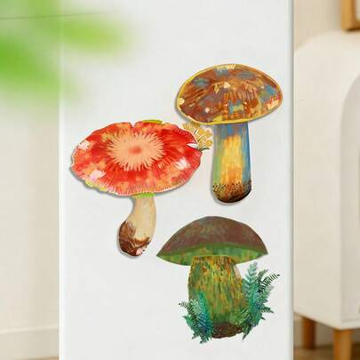 Vintage Mushroom Fridge Magnet,Hand-Painted Botanical Decor With Fern Accents, Cute Boho Refrigerator Sticker For Kitchen, Ideal Nature-Themed Gift For Plant Lovers & Home Decor Enthusiasts, Durable Acrylic Material