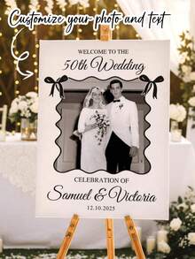 Personalized Boho Style Wedding Welcome Sign, Customizable PVC Board With Name/Date, Suitable For Wedding, Anniversary Decoration, Ceremony Reception Desk Display - Multicolor - View 2