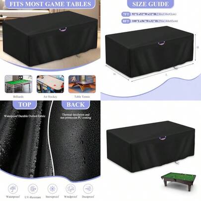 Pool Table Cover - 92 Inch Waterproof Table Cover For 7 Foot Snooker Billiard Tables Dustproof 7/8/9 FT Billiard Table Cover - 92x52x32 Inchgift
