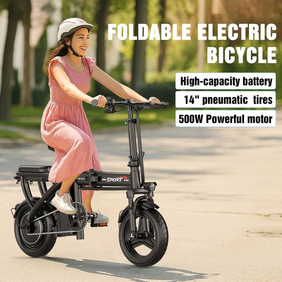 Patinete eléctrico para adultos, bicicleta eléctrica plegable de 14", hasta 40 km/h, batería extraíble de 48 V, suspensión múltiple, luces brillantes, ideal para desplazamientos diarios. - FZ06 - Ver 1