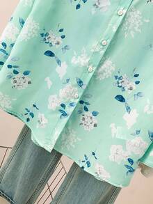 YUXIN 优雅碎花衬衫，轻盈透气，适合春、夏、秋季度假穿着 - 薄荷綠 - 查看 7