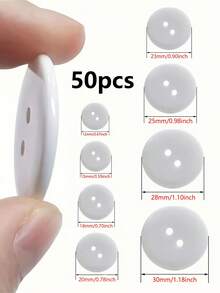 50pcs White Double Hole Resin Buttons, Double-Sided Bread Buttons, Sewing Accessories, Suitable For Crochet, Shirts, Suits, Jackets, Bags, Hats, Gloves, Handmade Items, Home Textiles, DIY Crafts Decoration - Multicolor - View 4
