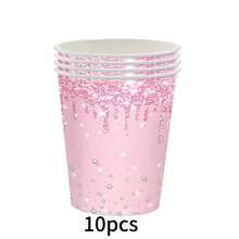 这款粉钻50件套一次性餐具套装包含10个餐盘、10个甜点盘、10个纸杯和20张餐巾纸。这套便捷的餐具非常适合露营、野餐、花园烧烤、婚礼和生日派对。 - 粉色 - 查看 10
