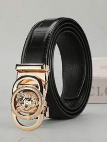 Men's Automatic Buckle Genuine Leather Belt, Classic Letter Design - Multicolor - View 12