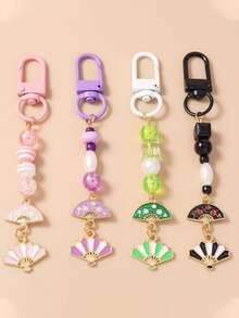 1 chiếc móc khóa quạt xếp, móc khóa quạt đính hạt, phụ kiện trang trí túi xách cho nữ. - Nhiều màu - Xem 2