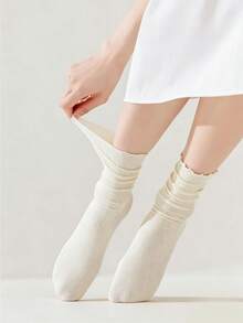 2/3 双装女士春夏荷叶边短袜，长绒棉，轻薄透气，百搭乐福鞋 - 彩色 - 查看 4