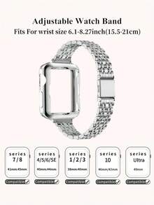 1 Set Stainless Steel Narrow Watch Band + TPU Full Coverage Protective Case Compatible With Apple Watch 38/40/41/42/44/45/46mm, Suitable For Watch Series 11/Ultra/SE/10/9/8/7/6/5/4/3/2/1 - Silver - View 4