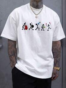 Herr-T-shirt i plusstorlekar, med musikspelare-tryck, bekväma korta ärmar och resår i rund hals, perfekt för vardagskläder, herrkläder, herr-T-shirt Bomulls-T-shirt - Vårutgåva: Mjuk bomull, rund hals, bekväm pa-ssform, street hiphop-stil. - Vitt - Visa 8