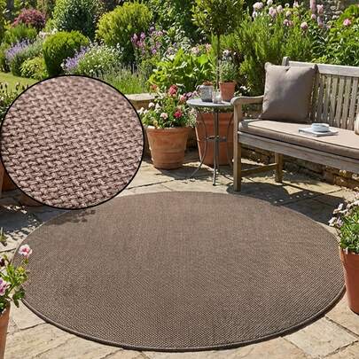 1 pieza Alfombra redonda de estilo nórdico de lino sintético para exteriores, tacto natural y cómodo, adecuado para patio, balcón, terraza, jardín, alfombra decorativa portátil, duradera