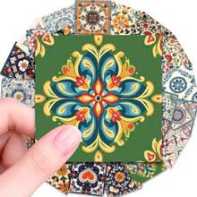 50 PIEZAS Pegatinas de azulejos florales vintage, Pegatinas autoadhesivas extraíbles y resistentes al agua con estilo bohemio para decorar la cocina, el baño y la lavandería, Decoración de pared con patrón marroquí retro para inquilinos y propietarios - Multicolor - Ver 1