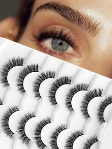 7对5D水貂毛假睫毛，交叉浓密自然款假睫毛条 - 黑色 - 查看 7