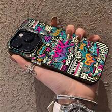 Graffiti estilo salvaje rosa azul años noventa ciudad.funda de teléfono Fundas compatibles con ,Apple,VIVO,OPPO,,, y Honor.Fabricadas en silicona TPU,ofrecen protección contra golpes y caídas. - Negro - Ver 5