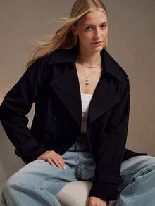 Chaqueta cortavientos para mujer de otoño e invierno Risissida, con bolsillos prácticos y cordón, adecuada para el uso en clima frío durante los desplazamientos en la ciudad - Negro - Ver 7