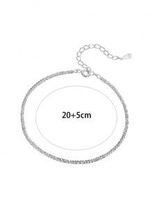 S925 Sterling Silver Double-Layer Zirconia Circle Anklet, Personalized Fashion Layered Delicate Foot Chain Gift For Women - White - View 7