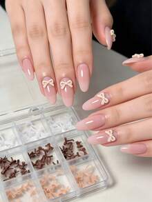 12pcs/Set 3-Color Mini Bow Nail Art Decorations, Mixed White & Yellow Nail Accessories - Multicolor - View 4