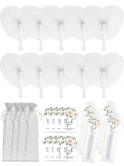 3/15/18件套优雅心形折扇，附赠感谢卡和欧根纱袋 - 伴娘礼物、新娘舞蹈道具、婚礼装饰、派对用品、单身派对拍照道具、完美婚礼回礼