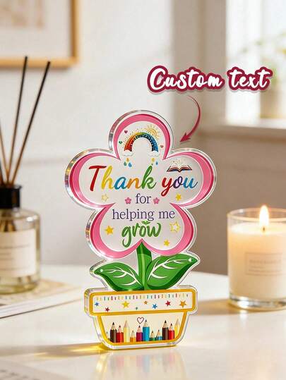Personalized Customization Of Acrylic Flower Ornaments, Customized Text Thanks To The Teacher Desktop Decoration Board, Teacher Thank You Acrylic Plaque, Colorful Flowerpot Shaped Commemorative Ornaments, Creative Teaching Gratitude Gifts, Teacher'S Day Gifts, Graduation Season Gratitude Gifts, Gifts For Teachers, Gifts For Mentors, Classroom Desk Decorations, Desk Ornaments, School Office Decorations