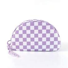 (Embroidered Custom) 1pc New Striped Shell Cosmetic Bag, Fresh Macaron Color, With Zipper And Personalized Customization Makeup Bag, Portable Toiletry Storage Bag For Outdoor, Random Pom-Pom Design, Cute Gift For Family, Friends, Birthday, Holiday Essential - Multicolor - View 12