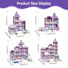 UINLE Baby Princess Castle Dollhouse DIY Assembly Toy Set, 2/3/4/5-Story Princess Villa, Including Bedroom, Kitchen, Swimming Pool And Other Functional Areas, Equipped With Glowing Pillars And Slide, An Ideal Choice For Holiday Gifts - Multicolor - View 7
