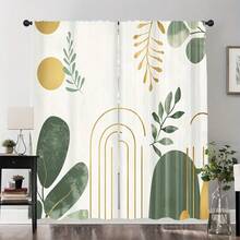 2pcs Light Green Bohemian Style Curtains, With Rod Pocket Design For Privacy Protection, Decorated With Gold Artistic Accents, Suitable For All Seasons. Made Of Polyester Material, Perfect For Decorating Dining Room, Public Space, Living Room, Bedroom, Workspace, Study And Vacation Home. - Multicolor - View 9