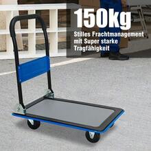 Flatbed Trolley, Platform Hand Truck With 150kg Load Capacity, 360-Degree Swivel Wheels, Foldable Trolley For Loading And Storage, Warehouse Yellow - 藍色 - 查看 6