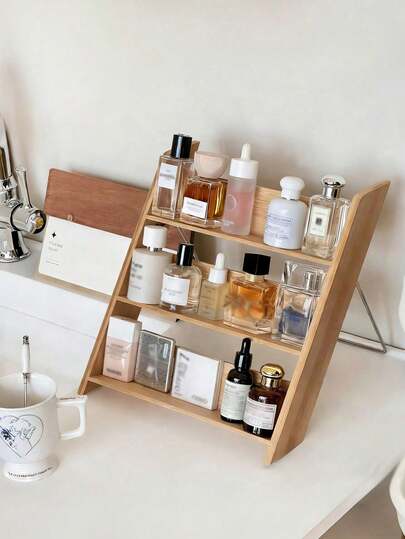 1 chiếc kệ đựng nước hoa và mỹ phẩm bằng gỗ kiểu Ins, kệ trang điểm bằng gỗ nguyên khối màu sáng, kệ trưng bày nhiều tầng, kệ đựng nước hoa và mỹ phẩm để bàn trang điểm, kệ đựng đồ gia dụng đa chức năng.