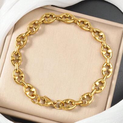 1pc Personalized 18k Gold Plated Men Stainless Steel Coffee Bean Bracelet Hip Hop Street Style Daily Party Stage Music Festival Wear