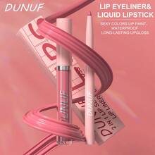 DUNUF 2-In-1 Lip Liner And Lip Gloss Set #09 - Premium Wine Red Matte Lip Kit For US Beauty Enthusiasts! Features Ultra-Smooth Retractable Lip Liner For Precise Lip Contouring & Filling, Paired With Highly Pigmented Velvet Matte Liquid Lip Gloss That Delivers Long-Lasting, Transfer-Proof Color Payoff. Perfect For Creating Bold Retro Red-Brown Lip Looks-Ideal For Daily Wear, Parties, Or Fall/Winter. Smooth, Creamy Texture Glides On Easily Without Dragging, Waterproof & Smudge-Proof Formula Ensures All-Day Wear. High-Definition #09 Deep Wine Red Shade Flatters All Skin Tones, Matches Y2K Retro & Everyday Makeup. Essential All-In-One Lip Makeup Set For Girls & Women, A Must-Have Beauty Essential For Your Collection! - R9 - 查看 5