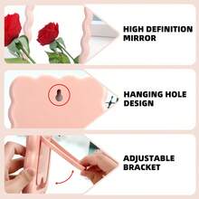 Espejo de mesa con patrón ondulado de 6.7*5.3 pulgadas, espejo de maquillaje portátil para viajes, espejo de belleza de una sola cara montable en la pared-Con funcionalidad dual como espejo independiente y montado en la pared, es el regalo perfecto para Navidad y el Día de San Valentín. - Multicolor - Ver 7