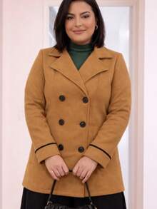 Fleece-Lined Sweatshirt Jacket, Fleece Overcoat, Winter And Autumn Fashion, Elegant Women's Fashion, Fold-Down Collar. - Lạc đà - Xem 4