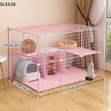 Large Indoor Cat Cage Villa With Storage Cabinet And Litter Box, Spacious Freedom For Pet Cats - Multicolor - View 2