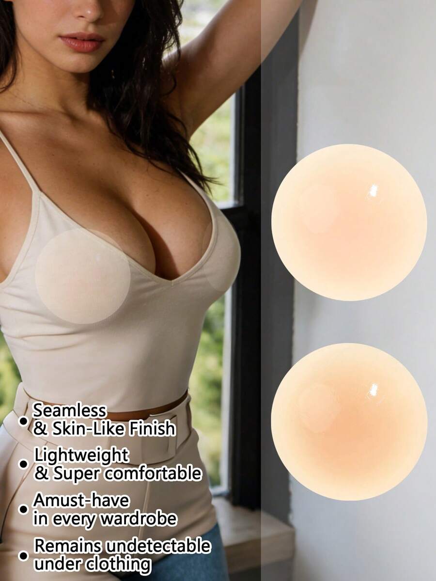 2 cặp/1 cặp miếng dán che đầu ti bằng silicon, miếng dán ngực tái sử dụng, vô hình, ôm sát như da, màu nude, thích hợp cho váy hở lưng, đồ bơi và trang phục hàng ngày. - Màu be - Xem 1